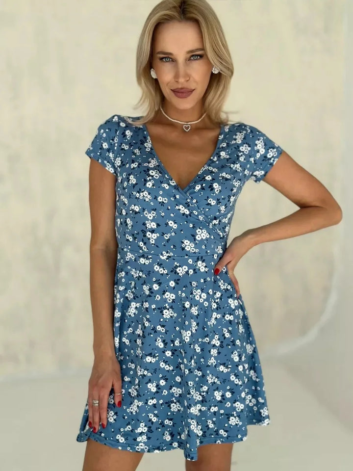 Boho Floral Print Dress Leopard Dress