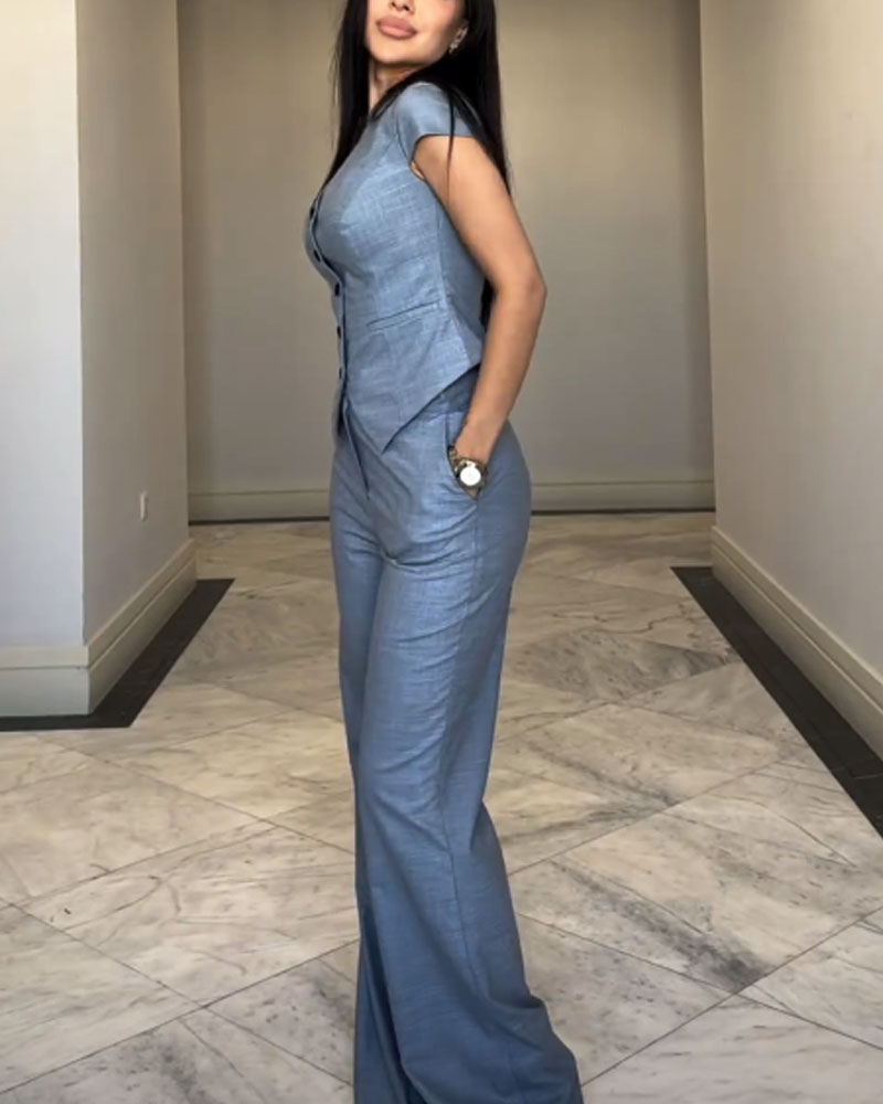 Commuter V-Neck Top & Pants Two-Piece Set