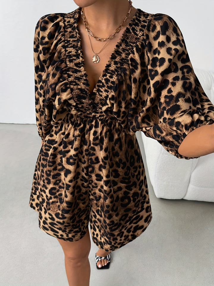 Chic Leopard Print V-Neck Jumpsuit
