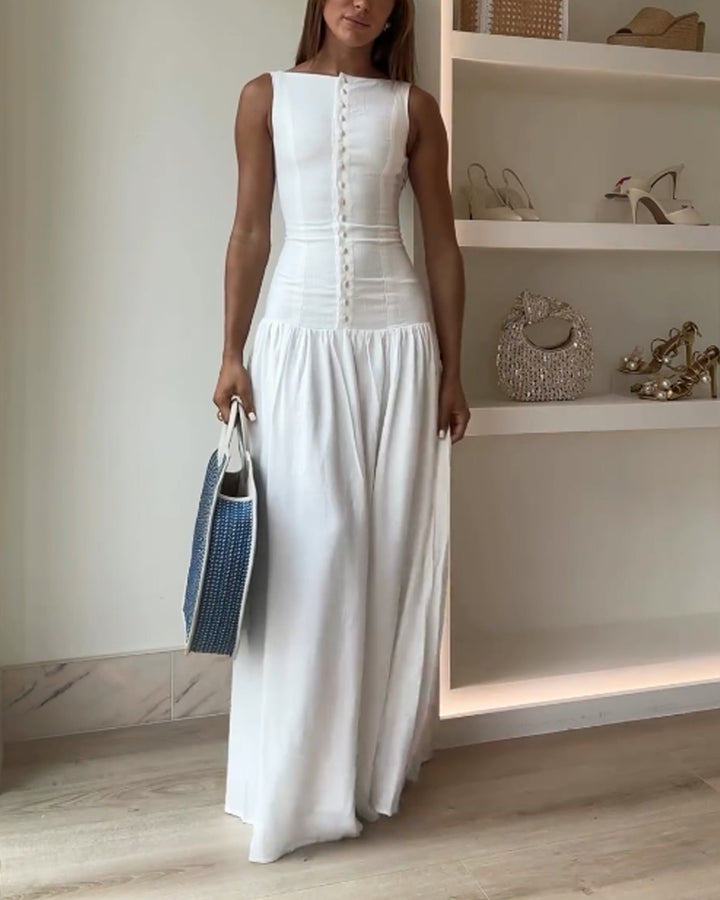 Elegant Sleeveless Button Dress