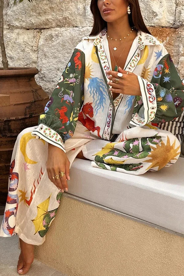 Bohemian Shirt and Elastic Waist Pants Set