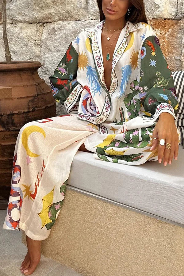 Bohemian Shirt and Elastic Waist Pants Set