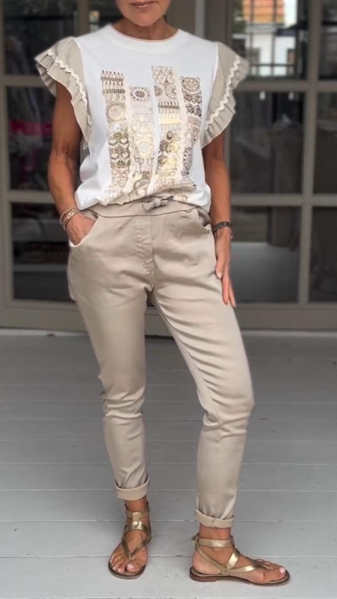 Round Neck Flying Sleeve Fashionable Two-piece Suit