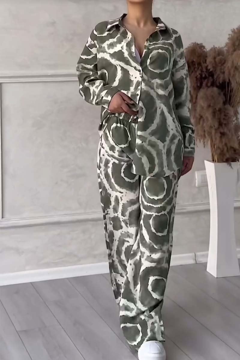 Single-breasted shirt printed two-piece set