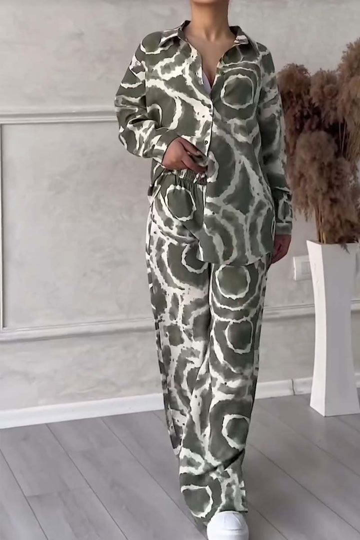 Single-breasted shirt printed two-piece set