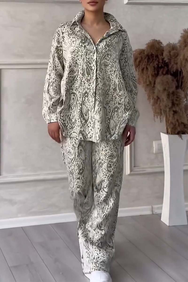 Single-breasted shirt printed two-piece set