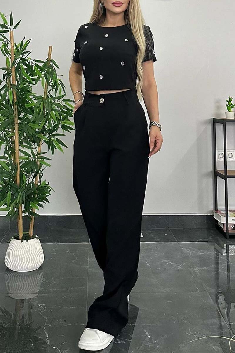 Stylish diamond embellished top and pants set