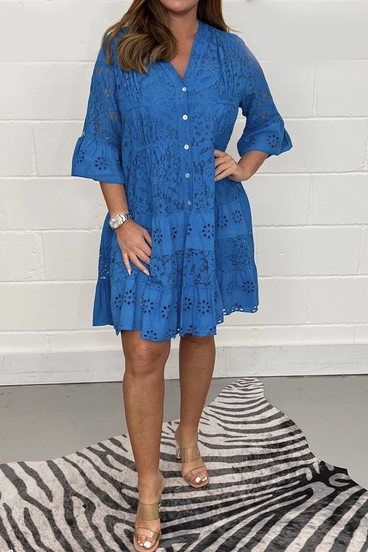 Lace Flare Button Dress
