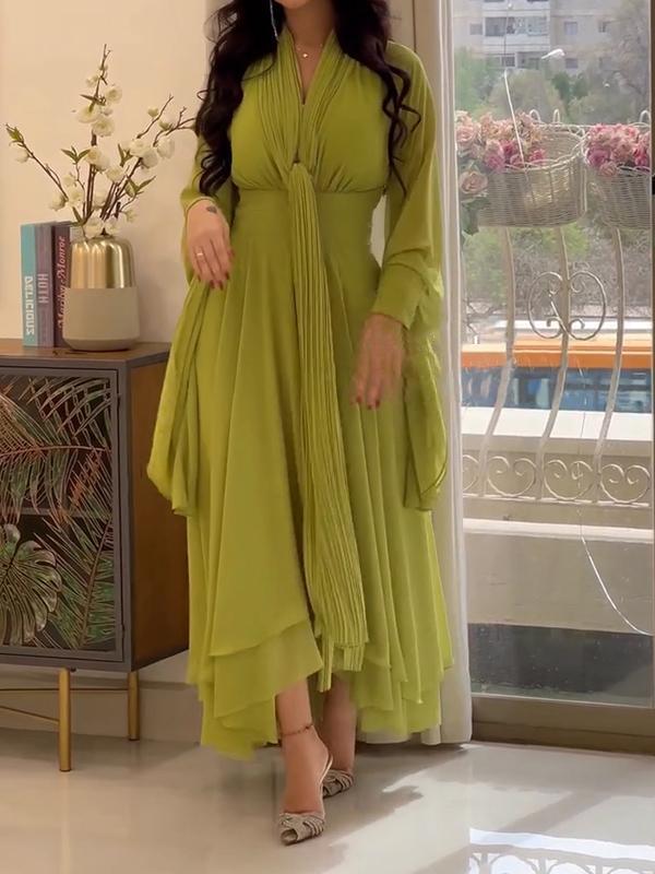 Casual V-neck Solid Color Dress