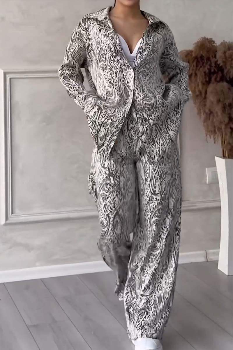 Single-breasted shirt printed two-piece set