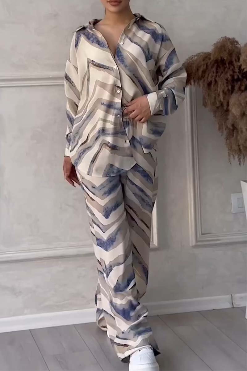 Single-breasted shirt printed two-piece set