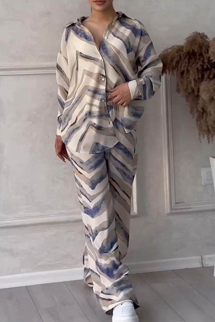 Single-breasted shirt printed two-piece set