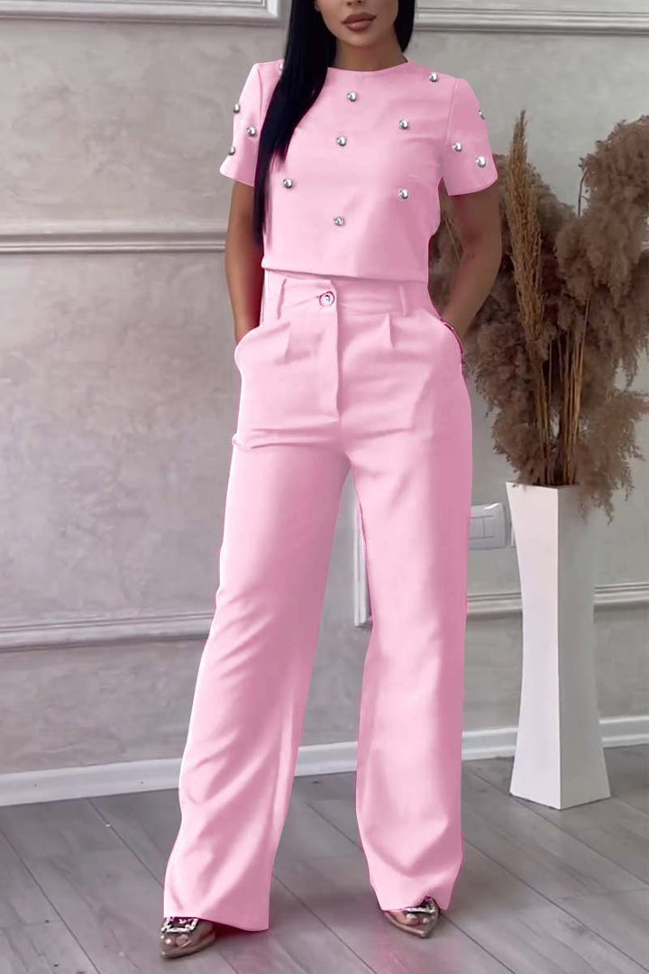 Stylish diamond embellished top and pants set