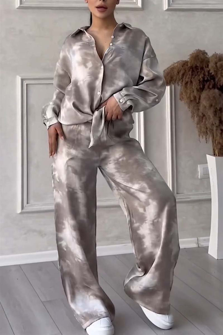 Single-breasted shirt printed two-piece set