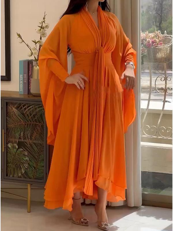 Casual V-neck Solid Color Dress