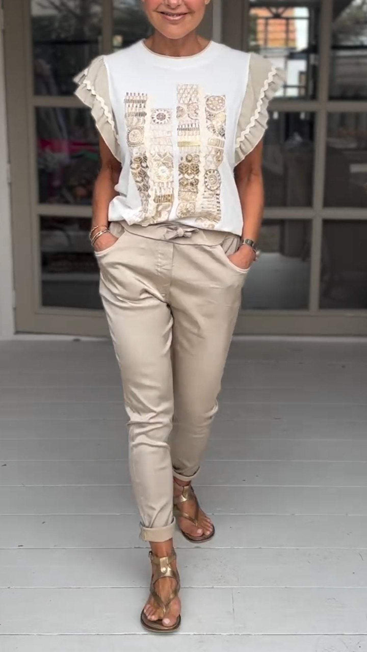 Round Neck Flying Sleeve Fashionable Two-piece Suit