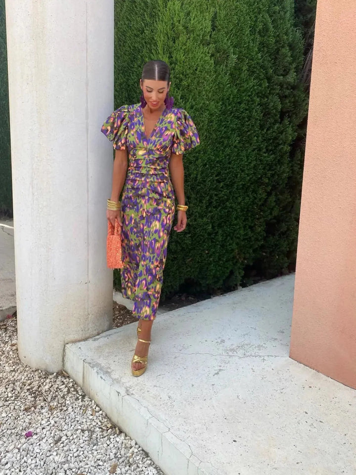Lily™ | Colourful Dress with Pleated Sleeves