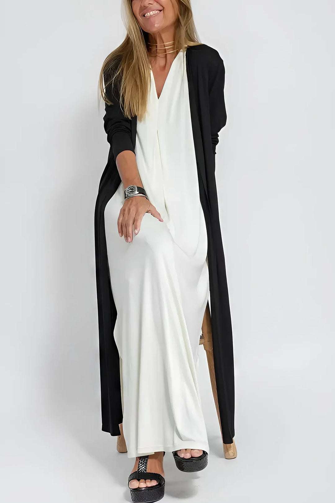 Lumina Elegant Long Dress with Matching Cardigan Included