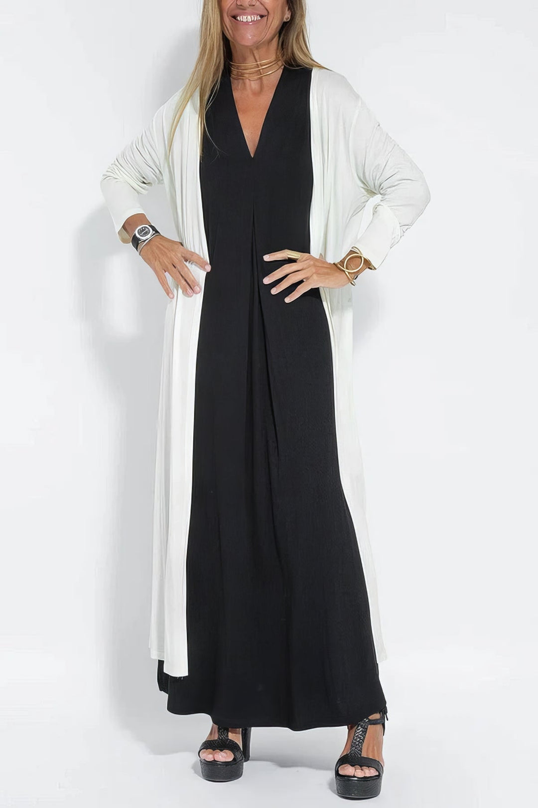 Lumina Elegant Long Dress with Matching Cardigan Included