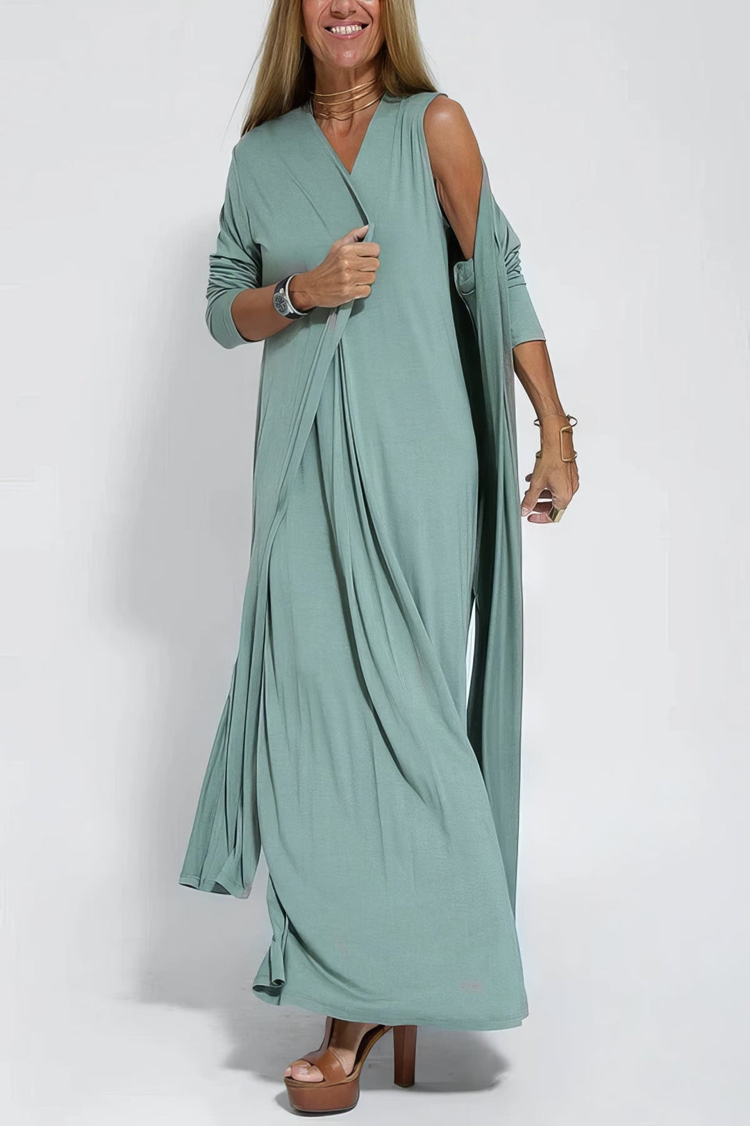 Lumina Elegant Long Dress with Matching Cardigan Included