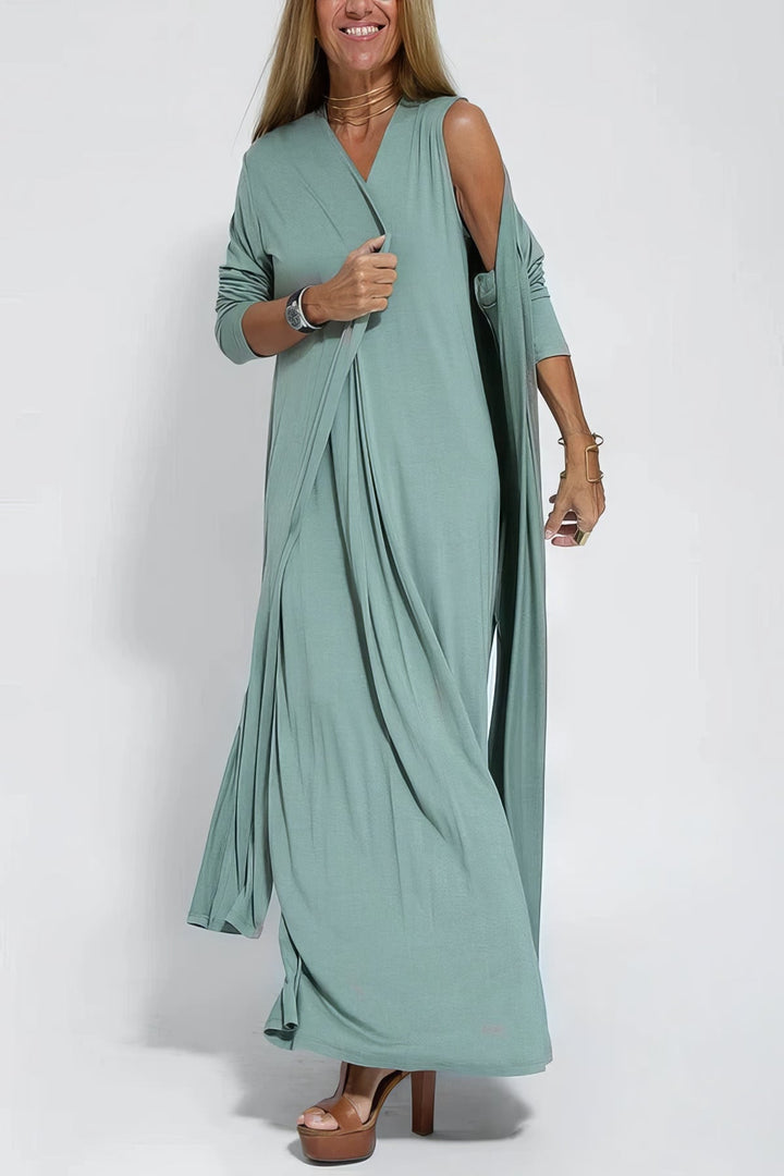 Lumina Elegant Long Dress with Matching Cardigan Included