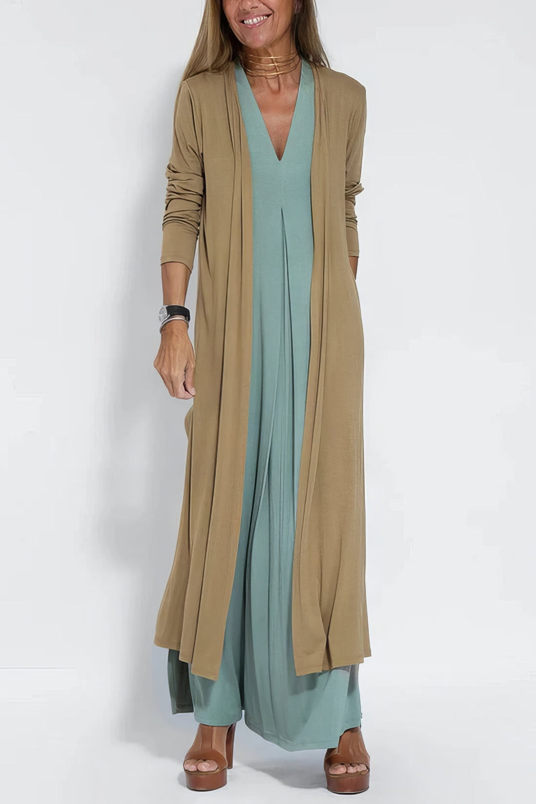 Lumina Elegant Long Dress with Matching Cardigan Included