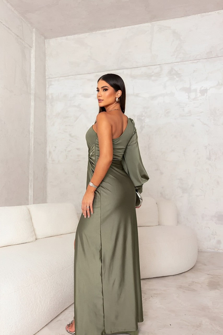 Yolina – One-Shoulder Satin Elegance Dress